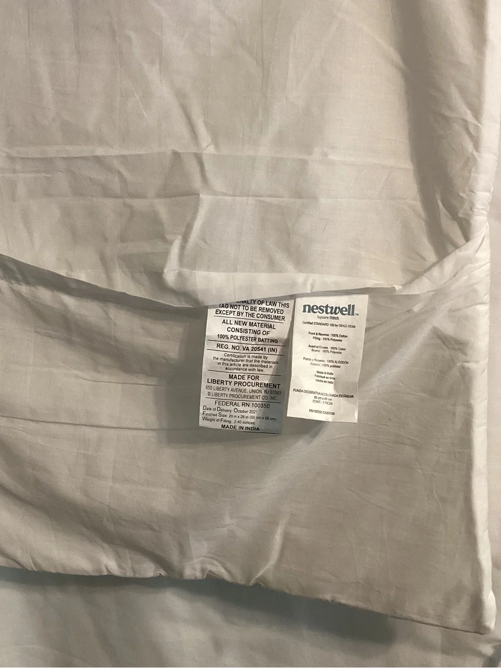NESTWELL 2  White COTTON Pillow Shams SZ  20” X 26” Lightly Quilted Lightweight